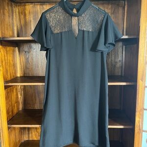 Zara (S) little black dress with lace and flutter short sleeves, EUC.